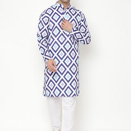 Hangup Men Blue Printed Kurta with Pyjamas-49