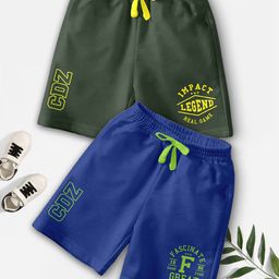 CODEZ Boys Pack Of 2 Typography Printed Mid-Rise Breathable Outdoor Casual Shorts-55