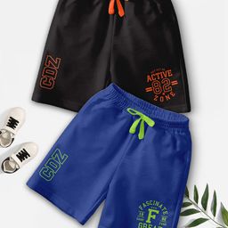CODEZ Boys Pack Of 2 Typography Printed Mid-Rise Outdoor Casual Regular Shorts-12