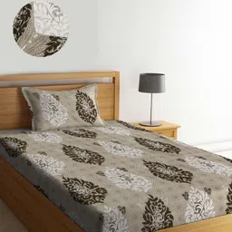 KLOTTHE  Brown Ethnic Motifs Printed 300TC Fitted Single Bedsheet With Pillow Cover-image-55