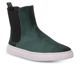 EXTRIMOS Men Green & Black Suede Chelsea Boots-image-4