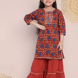 Indo Era Girls Floral Printed Regular Gotta Patti Kurta With Sharara & Dupatta-image-19