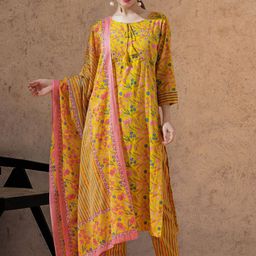 STYLEBAAZI Floral Printed Sequinned Straight Kurta With Trouser And Dupatta-image-88