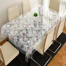 Kuber Industries White Self Leaf Printed 6-Seater Table Cover-36