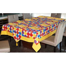 Lushomes Yellow & Red Printed 12 Seater Table Linen Set-20