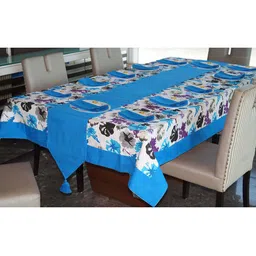 Lushomes Blue & White 14 Pieces Printed 12 Seater Cotton Table Linen Sets-19