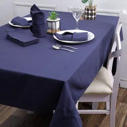 Soumya Navy Blue Set Of 7 Embroidered 6 Seater Pure Cotton Table Linen Set-24
