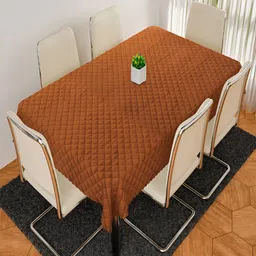 Kuber Industries Brown Quilted Velvet Dining Table Cover-37