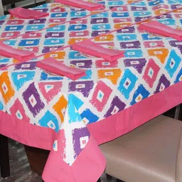 Lushomes Pink & White 3 Pieces Printed 12-Seater Cotton Table Linen Set-22