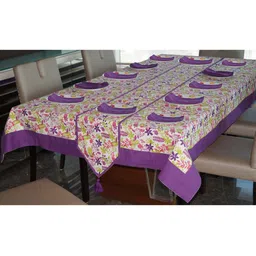 Lushomes  Purple & White 14 Piece Floral Printed  Cotton Table Linen Sets-57