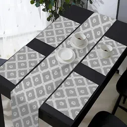OASIS Grey & White 5 Pieces Geometric Printed Cotton Table Mats with Runner-16