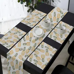 OASIS White & Orange 5 Pieces Printed Cotton Table Mats with Runner-20