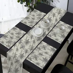 OASIS Grey & Off White 5 Pieces Printed Cotton Table Mats with Runner-52