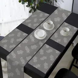 OASIS Grey & White 5 Pieces Typography Printed  Cotton Table Mats with Runner-12