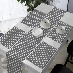 OASIS Grey & White 5 Pieces Printed Cotton Table Mats with Runner-image-76