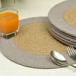 HOMADORN 6 Pieces Grey & Brown Braided Pure Cotton Round Reversible Table Placemats-43