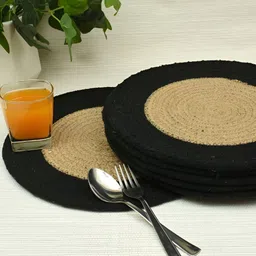 HOMADORN Brown & Black 2 Pieces Braided Cotton Round Reversible Table Placemats-image-52