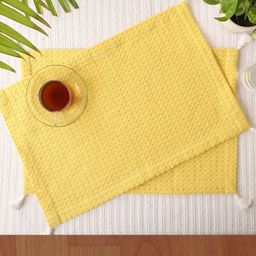 Jamio Firati Set Of 2 Yellow Textured Pure-Cotton Table Placemats-47