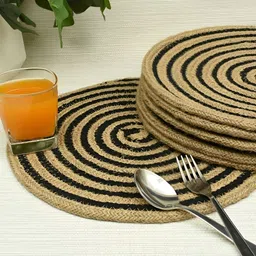 HOMADORN Brown & Black 6 Pieces Cotton Round Reversible Table Placemats-image-45