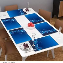REVEXO Blue 6 Pieces Printed Rectangular Table Placemats-11