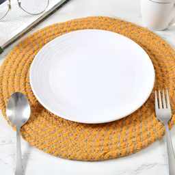 HOMADORN Brown & Yellow 6 Pieces Cotton Round Reversible Table Placemats-2