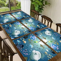 REVEXO Blue & White 6 Pieces Fish Printed Anti-Slip Table Placemats-29