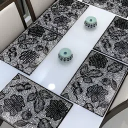 REVEXO Black & White 6 Pieces Printed Rectangle Table Placemats-24