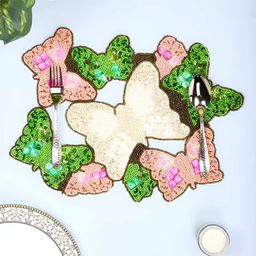 PURINA'S White & Pink Embellished Dining Table Beaded Placemats-image-3