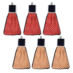 Kuber Industries Red & Black 6 Pieces Printed Washbasin Hanging Napkin Towel-12
