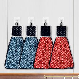 Kuber Industries Blue 4 Pieces Printed Washbasin Hanging Napkin Kitchen Towel with Ties-56