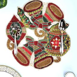 PURINA'S 2 Pcs Green & Red Beaded Table Placemats-18