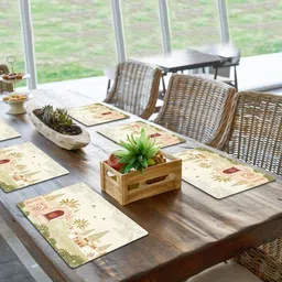 SPACE OF JOY 6 Pieces White & Green Printed Anti-Slip Table Placemats-56
