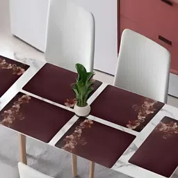 REVEXO Brown 6 Pieces Floral Pattern Rectangle Reversible Table Placemats-61
