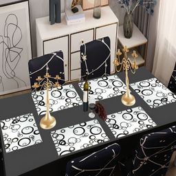 REVEXO 6 Pieces White & Black Printed Anti-Slip Table Placemats-9