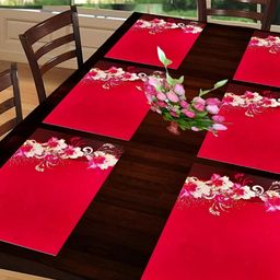 REVEXO Red & Maroon 6 Pieces Printed Anti-Slip Table Placemats-25