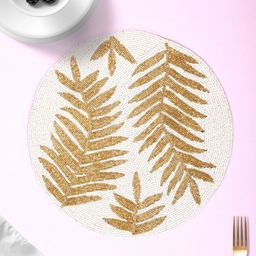 AIVIK Cream & Gold Toned Ethnic Motifs Embellished Beaded Floral Table Placemat-image-54