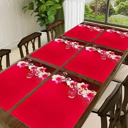 REVEXO Red & White 6-pcs Printed Rectangular Table Placemats-30