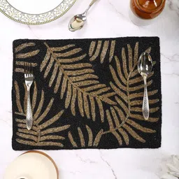 AIVIK Black Floral Beaded Embellished Rectangle Table Placemats-image-86