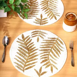 AIVIK 2Pc White & Brown 2 Pieces Beaded Table Placemats-image-19