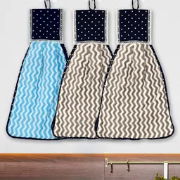 Kuber Industries Blue 3 Pieces Chevron Print Kitchen Towel with Ties-25