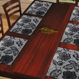 REVEXO Black & White 6 Pieces Printed Rectangular Table Placemats-23