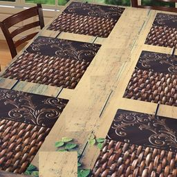 REVEXO Brown 6 Pieces Printed Heat Resistant Table Placemats-25