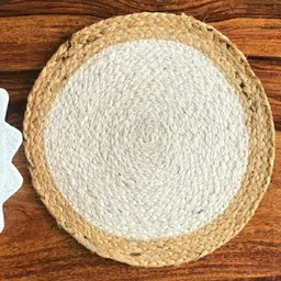JASMEY HOMES Set Of 2 White & Beige Geometric Jute Table Placemats-37