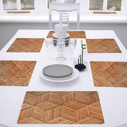 URBANFIX Beige 6 Pieces Geometric Printed Waterproof Table Placemats-20