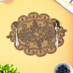 AIVIK Cream Coloured & Brown Floral Embellished Beaded Table Placemat-image-23