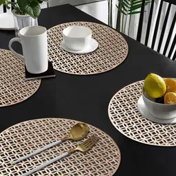 Dakshya Industries Beige 4 Pieces Textured Round Paisley Table Placemats-35
