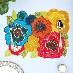 AIVIK Red & Blue Floral Beaded Embellished Rectangle Table Placemats-picture-24