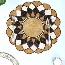 AIVIK Orange Coloured & Black Floral Beaded Embellished Round Table Placemats-image-23