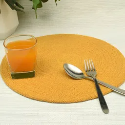 HOMADORN 2 Pieces Yellow  Braided Pure Cotton Round Reversible Table Placemats-30