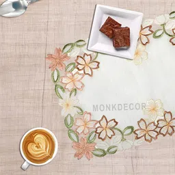 TANLOOMS White & Brown 6 Pieces Floral Embroidered Table Placemats-18